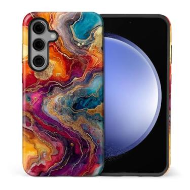 Imagem de CARLOCA Capa para Samsung Galaxy S25 FE, ágata de fogo, pedra preciosa, design dourado - proteção dupla híbrida TPU macio + PC rígido, capa antiarranhões à prova de choque masculina e feminina