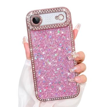 Imagem de Bonoma Capa com glitter para iPhone Air, luxuosa, brilhante, strass, brilhante, diamantes, galvanizada, para mulheres e meninas, capa protetora macia à prova de choque para iPhone Air, rosa