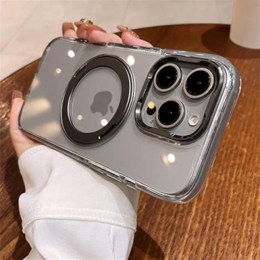 Imagem de Capa de suporte magnético transparente para carregamento sem fio para iPhone 15 12 13 14 16 Pro Max capa de acrílico rígido, cinza, para iPhone 15