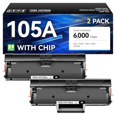 Imagem de Cartucho de toner 105A preto combo com 2 unidades com chip de substituição de alto rendimento para HP 105A W1105A cartuchos de toner compatíveis com HP Laser MFP 135a 135w 137fnw 107a 107w Tinta de