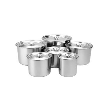 Imagem de Porta Mantimentos Aço Inox Lata com Tampa Armazenar Kit 6un - CASACHA