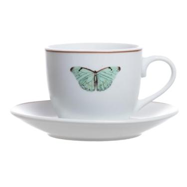 Imagem de Xicara e Pires para Café - Borboleta - Porcelana - 80ml - Full Fit