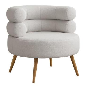 Imagem de Poltrona Minimalista Mabel Pés Palito Castanho Bouclé Cinza Claro - Ne