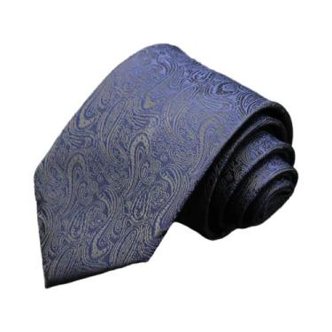 Imagem de Gravata masculina jacquard listrada de caxemira azul luxuosa de alta q