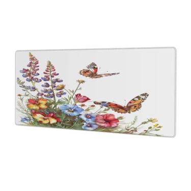 Imagem de Tapete de rato grande com design de flores de borboleta, à prova d'água, tapete protetor de mesa estendido para computador, base de borracha antiderrapante para escritório, computador, teclado, laptop