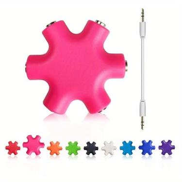 Imagem de Divisor de floco de neve para fone de ouvido de áudio, adaptador de fone de ouvido com cabo auxiliar universal (rosa)