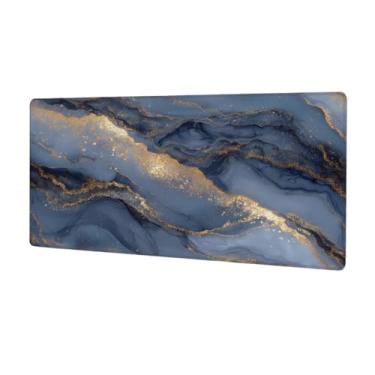 Imagem de Tapete de mouse grande mármore azul dourado à prova d'água tapete protetor de mesa estendido para computador, base de borracha antiderrapante para escritório, computador, teclado, laptop e mesa de