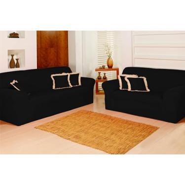 Imagem de Kit 2 Pçs Capa Protetora de Sofá Tamanho Padrão 2 e 3 Lugares Liso Face Única Malha Gel Preto