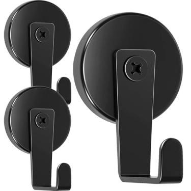 Imagem de Neosmuk Ganchos magnéticos, gancho de guirlanda de ímã resistente de 77 kg, base de tubo de aço, gancho de porta sem broca, gancho de porta de cabine de cruzeiro, preto, pacote com 3