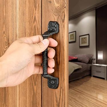 Imagem de INIRET 4 pacotes vintage rústico ferro fundido rústico estilo industrial maçanetas de celeiro estilo industrial, cerca de portão vintage, exterior, garagem, armário, gaveta, puxador (preto_2 unidades)