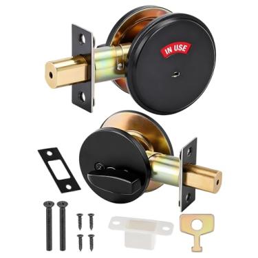 Imagem de Feeloco Maçaneta de porta de banheiro comercial, trava indicadora de privacidade resistente com placa ocupada vazia, fechadura de banheiro de grau 2 ANSI para banheiros públicos, fechadura de polegar