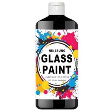 Imagem de ninesung Tinta de vidro preto, 1 litro jumbo a granel - tinta acrílica para vitrais, janelas, taças de vinho, cerâmica e garrafas - para artistas e iniciantes (preta, 34 Fl Oz)