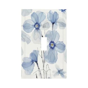 Imagem de Naiqadnehz Placa decorativa para interruptor de luz minimalista, flores azuis, 1 gangue, placa de parede com interruptor único, capas de tomada elétrica para decoração de sala de estar