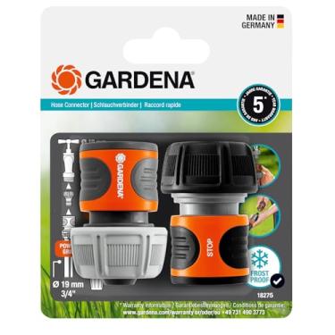 Imagem de Gardena Conjunto de conectores de mangueira 19 mm (3/4"): para o início e o fim da mangueira, conector para caber em todas as peças originais do sistema, UV e à prova de gelo (18275-20)