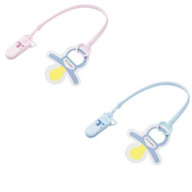 Imagem de Kit 2 Prendedor de Chupeta 30cm de Silicone Bebe Pimpolho, Rosa e Azul