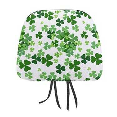 Imagem de Dia de São Patrício trevo sem costura trevo verde folhas da sorte 2 peças capas protetoras de encosto de cabeça para assento de carro universal, capa macia para encosto de cabeça de carro, acessórios