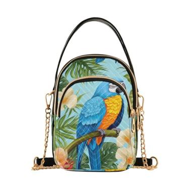 Imagem de Bolsa tiracolo de alça longa com folhas de samambaias e papagaios azuis, bolsas femininas transversais, bolsas transversais de férias para mulheres, Papagaios em folhas e flores de palmeira - 5, One