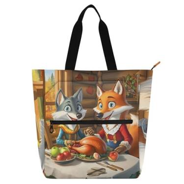 Imagem de GAIGEO Sacolas femininas fofas de raposa para festa festiva de lona para trabalho, bolsas de tecido, faculdade, escola, professor, presente para amantes de livros