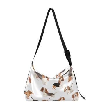 Imagem de Bolsa tiracolo de couro vegano Clouds and Stars in the Sky, bolsa tiracolo Hobo para mulheres, bolsa de ombro Hobo, Beaglesdog on a White-1, One Size