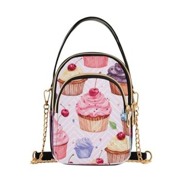 Imagem de GAIGEO Bolsa tiracolo feminina com pintura de baleia gigante, bolsas transversais modernas pequena bolsa tiracolo, Cupcake em aquarela feito à mão - 5, One Size