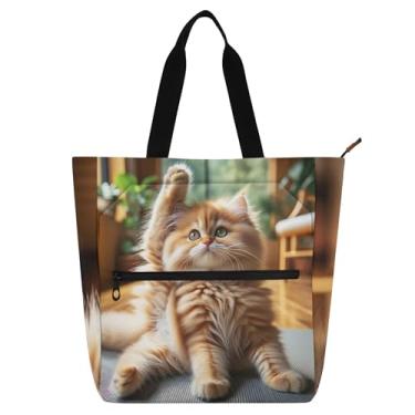 Imagem de GAIGEO Lindas bolsas de trabalho para gatos de ioga para mulheres, bolsa escolar de lona, presente para professores, para amantes de livros