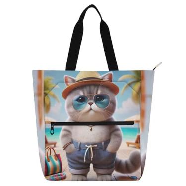Imagem de GAIGEO Bolsa feminina British Shorthair Cute Cat Tote de lona para trabalho escolar bolsa de tecido presente para amantes de livros