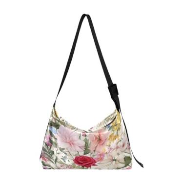 Imagem de Bolsa masculina de couro floral e floral, bolsa transversal grande, bolsa de ombro com zíper, Aquarela floral e floral 2, One Size