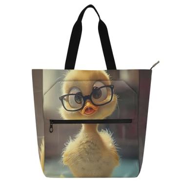 Imagem de Sacolas de trabalho engraçadas de pato de desenho animado para mulheres, bolsas de lona, faculdade, escola, bolsas, professores, livros, presentes
