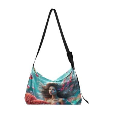 Imagem de GAIGEO Bolsa de ombro masculina de couro Arrow to the Heart on Valentine's Day, bolsa de ombro transversal de couro com zíper, Bela sereia dos namorados, One Size