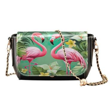 Imagem de GAIGEO Bolsa de ombro feminina de couro sintético com folhas de palmeira verde flamingos rosa tropicais, Folhas de palmeira verde flamingos rosa tropical-2, One Size