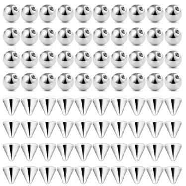 Imagem de RiseDirectly 80 peças de bolas de substituição de piercing de aço cirúrgico 14G 5 mm - Peças de barra para umbigo, barriga, mamilo, língua, lábio, labret, septo, sobrancelha e orelha - Joia corporal