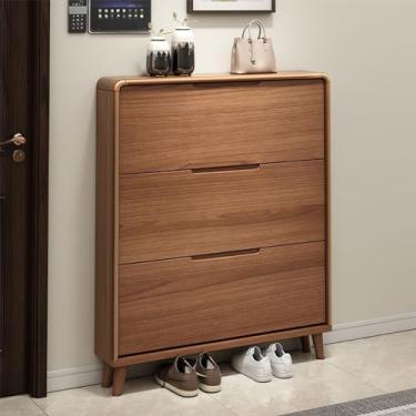 Imagem de Armário de armazenamento de sapatos estreito, armário de armazenamento de sapatos com 3 gavetas, organizador independente, sapateira de pé livre, para entrada, corredor, quarto (marrom)