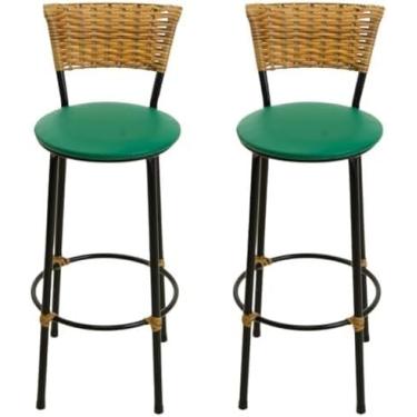 Imagem de kit 2 banquetas alta junco Imbuia bar balcão area gourmet (Verde)