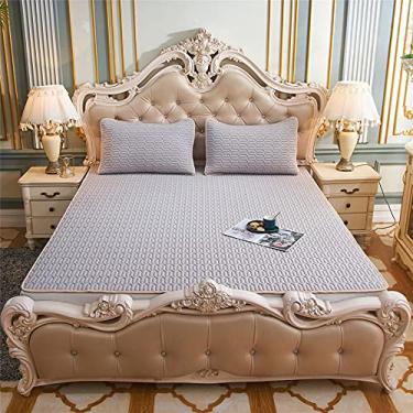 Imagem de TRGCJGH Cobertor de seda de gelo para o verão fresco colchão dobrável de três peças terno verão solteiro duplo gelo seda tapete com fronhas conjunto, cinza prateado - 1,5 x 2,0 m