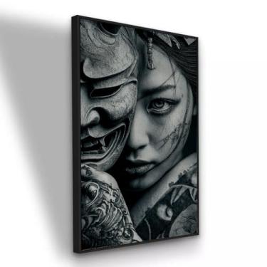 Imagem de Quadro Canvas Guerreira Japonesa 120x80 cm com Moldura Preta