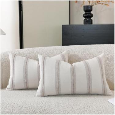 Imagem de Cethom Conjunto de 2 capas de almofada Boho 30,5 x 50,8 cm, fronhas decorativas listradas acinzentadas para sofá, cadeira, cama, texturizadas, fazenda, modernas, para sala de estar, quarto, sofá