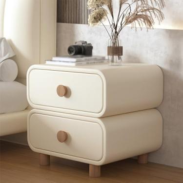 Imagem de Modern Bedside Table Wood, Leather Finish, Sturdy Legs, Large-capacity Double Drawer Design, Rounded Corners, Smooth Drawer Slides, Suitable for Bedrooms.(A,35 * 40 * 50cm/14 * 16 * 20in)