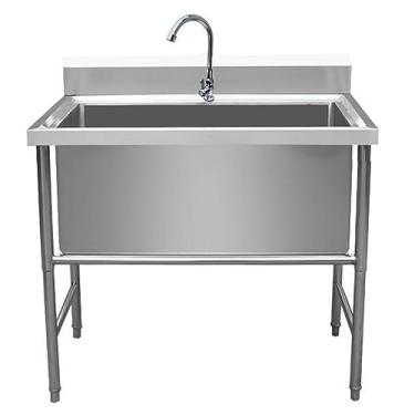 Imagem de ZAHIKA Lavatório industrial comercial com 1 compartimento, pia utilitária, pia de cozinha, pia industrial, pia de aço inoxidável independente