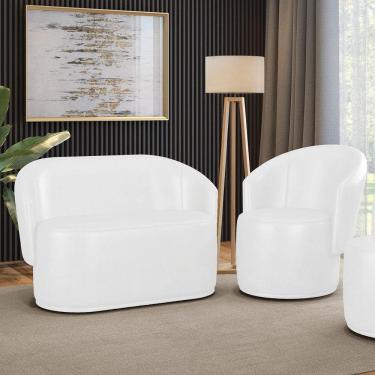 Imagem de Sofá Namoradeira E Poltrona Orgânica Para Sala Malu Sintético Pu M11 - D`rossi Branco
