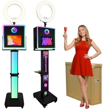 Imagem de ROOMEDAL Cabine fotográfica para iPad de 10,2 polegadas, 27,7 cm, 11 polegadas, 32,8 cm e câmera, estação de selfie 2 em 1, suporte para câmera, luz de preenchimento RGB de controle de aplicativo