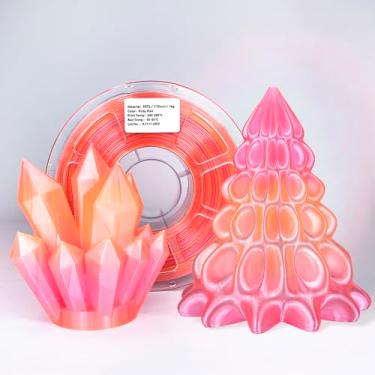 Imagem de Zi-Rui Filamento PETG vermelho rubi de 1,75 mm, transição arco-íris translúcida com tons vermelho-amarelo, 1 kg (2,2 lb), alta compatibilidade