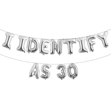 Imagem de Banner divertido de balões com glitter multicolorido, artigos de festa de aniversário, ideias e presentes para adultos de 21, 30, 40, 50, 60, 70, 80 anos (I IDENTIFY AS 30 prata)