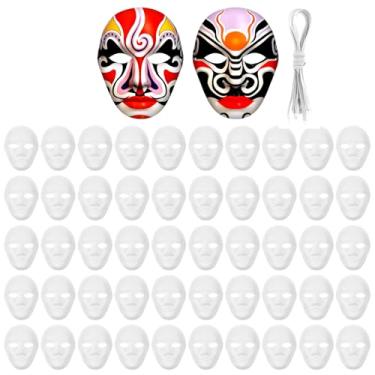 Imagem de AojSup 50 máscaras de papel machê, faça-você-mesmo, máscaras brancas artesanais a granel de papel machê, máscaras a granel para cosplay de carnaval, festa, dança, artesanato, fantasia