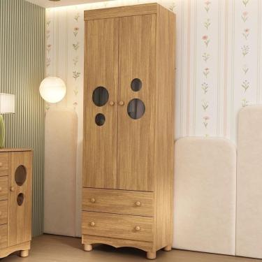Imagem de Guarda-roupa Infantil 62cm 2 Portas Com Vidro E 2 Gavetas Suspiro Multimóveis MP4456 Madeirado
