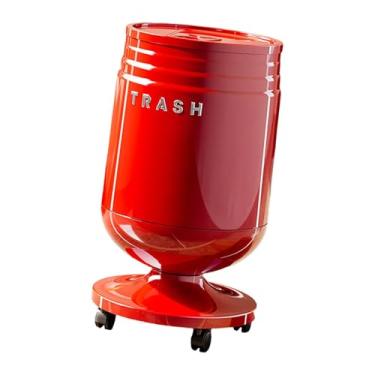 Imagem de Bothyi Lixeira com Rodinhas, Decorativa, Multiuso, de Grande Capacidade, Ideal para Dormitório, Sala de Estar, Cozinha e Banheiro, Vermelho, M