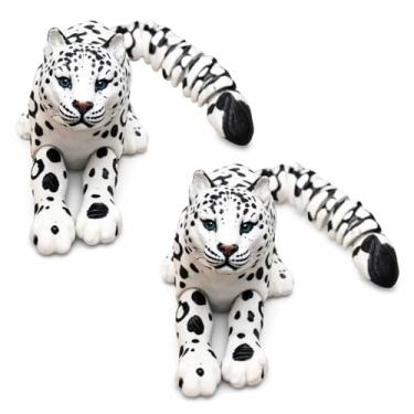 Imagem de JFBNXB Leopardo da neve impresso em 3D, fidget para alívio de estresse e decoração de mesa, animais articulados impressos em 3D para colecionadores e amantes de animais, conjunto de 2 peças