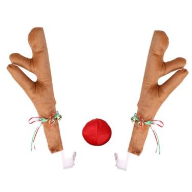 Imagem de MERIGLARE Conjunto genérico de chifres de rena de carro e nariz vermelho, fantasia de carro, fácil instalação, acessórios automotivos universais, decorações de, Cáqui