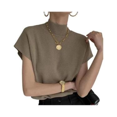 Imagem de Blusa Feminina De Malha Com Gola Alta, Sem Mangas, Casual Para Escritó
