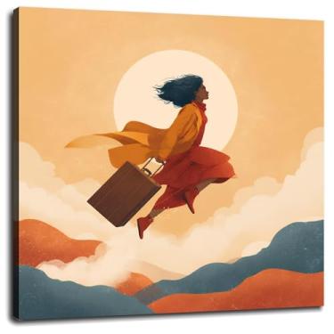 Imagem de Pôster voador silhueta impressão em tela mala arte de parede para casa 1 painéis decorações com moldura 20.3 cm x 20.3 cm