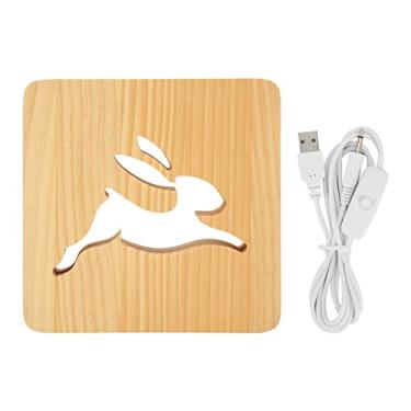 Imagem de Luz noturna LED Lâmpada de madeira 3D Coelho oco Design Proteção para os olhos Luz branca quente alimentada por USB para quarto Sala de estar Escritório Material de pinho